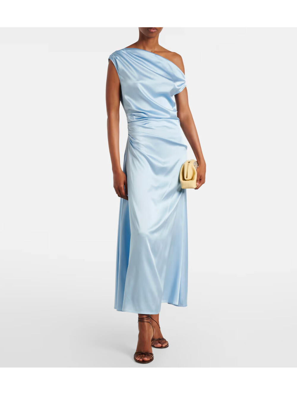 NWT STAUD Blue Satin Phare Stretch Designer Bridal Wedding Silk Midi Dress 8 - Picture 3 of 9